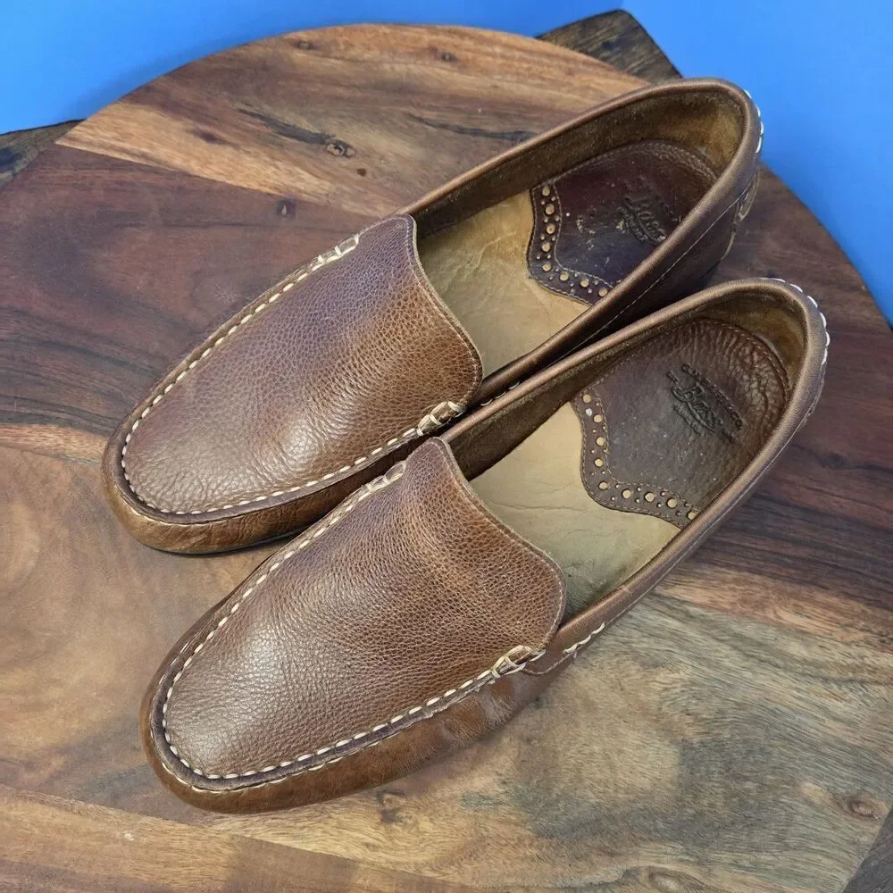 G.H. Bass Abner Moc-Toe Loafers Men's 9M Brown Pebbled Leather Classic Slip-On